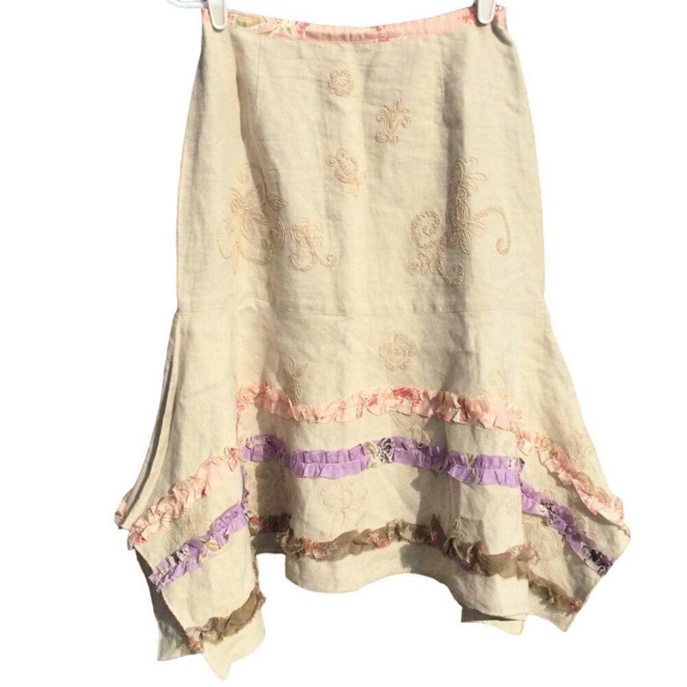 J. Jill Cream A-Line Skirt with Purple and Pink Trim